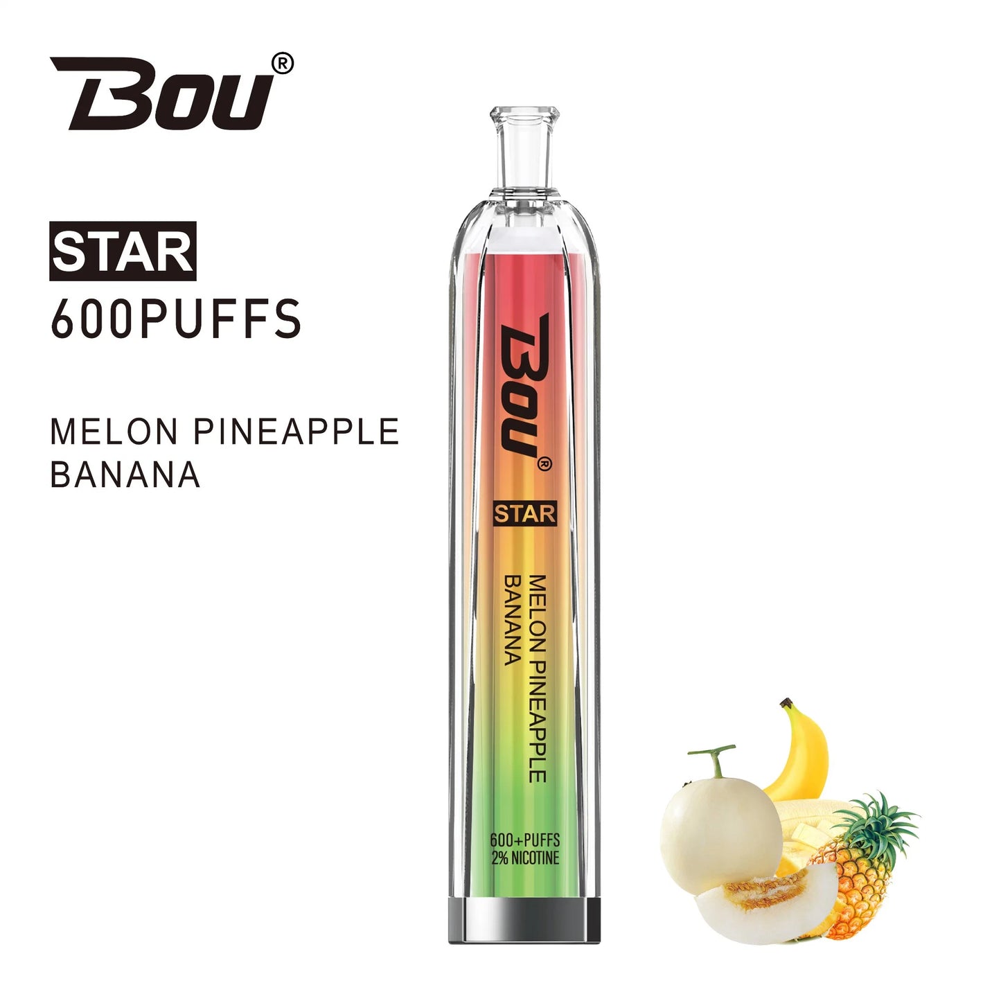 Comprar Vaper Desechable Bou Star 600 Puffs Melón Pineapple Banana con nicotina