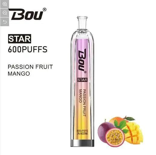 vaper desechable Bou Star 600 Puffs Passion Fruit Mango con nicotina